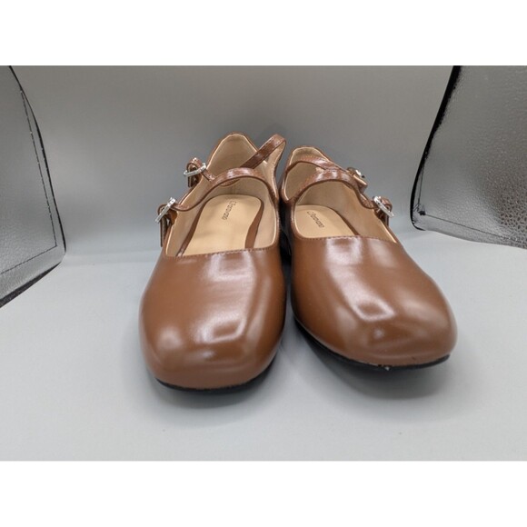 C. Paravano Mary Jane Flat EU 39.5  / 9.5 brown square Toe Shoe Ballet Leather - Picture 4 of 8